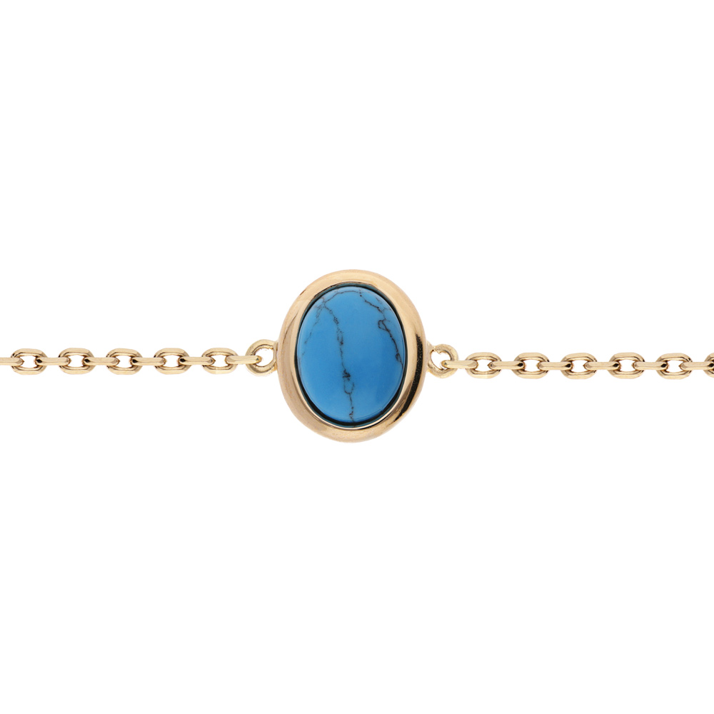 Bracelet en plaqu� or cha�ne avec turquoise de synth�se 16+3cm - Vue 1