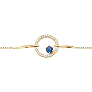 Bracelet en plaqu or chane cercle vid avec 1 pierre bleu nuit contour oxydes blancs sertis - longueur 16+2cm - Vue 1