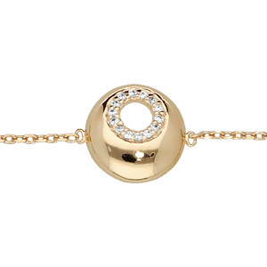 Bracelet en plaqué or chaîne et rond percé avec oxydes blancs sertis 16+2cm - Vue 1