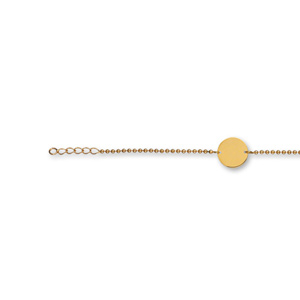 Bracelet en plaqué or chaîne maille boules avec plaque ronde à graver au milieu - longueur 18cm réglable - Vue 1