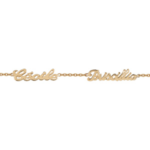 Bracelet en plaqu or chane maille forat avec dcoupe anglaise 2 prnoms - longueur 18,5cm rglable 17cm - Vue 1