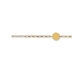 Bracelet en plaqué or chaîne mailles 1+1 avec plaque ronde à graver au milieu - largeur 2mm et longueur 17cm + 3cm de rallonge - Vue 1