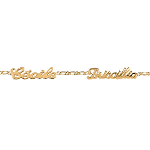 Bracelet en plaqu or chane mailles 1+1 largeur 2mm avec dcoupe anglaise 2 prnoms - longueur 18,5cm rglable 17cm - Vue 1