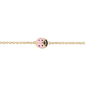Bracelet en plaqu or coccinelle rose -14+2cm