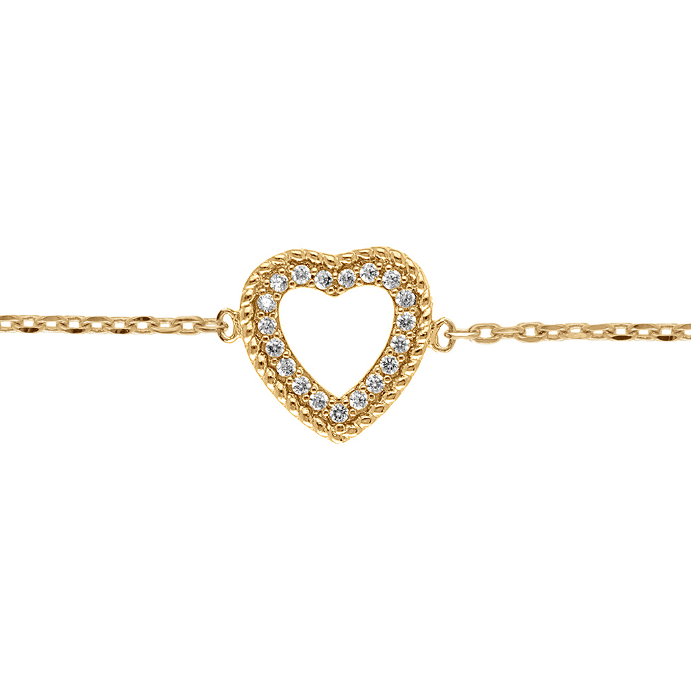Bracelet en plaqu� or coeur avec oxydes blancs - 15.5+2.5cm - Vue 1