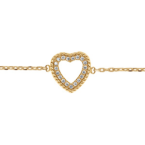 Bracelet en plaqu� or coeur avec oxydes blancs - 15.5+2.5cm