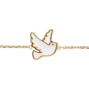 Bracelet en plaqu� or colombe en r�sine blanche - 16+2cm