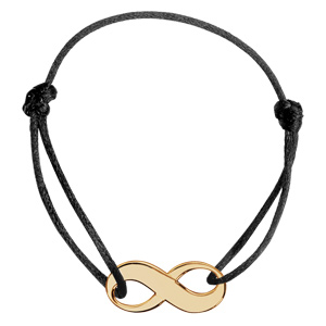 Bracelet en plaqué or cordon coulissant en coton noir avec motif infini - Vue 1