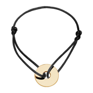 Bracelet en plaqu or cordon noir coulissant avec disque  graver au milieu - Vue 1
