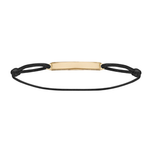 Bracelet en plaqué or cordon noir coulissant avec plaque rectangulaire longue au milieu - Vue 1