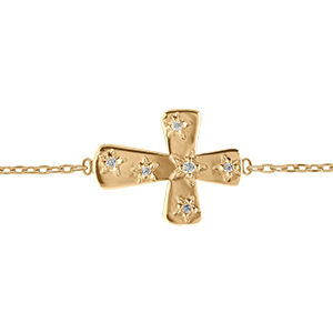 Bracelet en plaqu� or croix avec oxydes blancs -18cm
