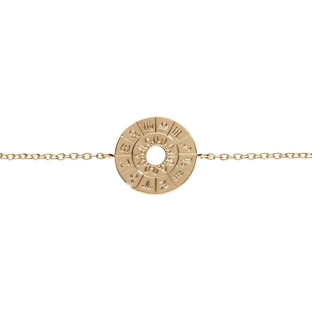 Bracelet en plaqu� or disque �vid�e calendrier astrologie et soleil 16+2cm - Vue 1