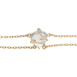 Bracelet en plaqu or double chane avec coeur oxyde blanc motif volute 16+3cm - Vue 1