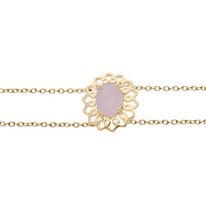 Bracelet en plaqu or double chane avec motif fleur et pierre rose 16+3cm - Vue 1