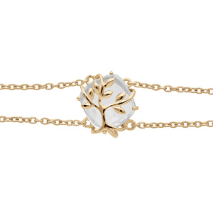 Bracelet en plaqu or double chane avec oxyde blanc motif arbre de vie 16+3cm - Vue 1