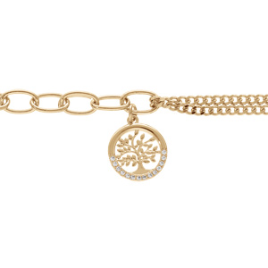 Bracelet en plaqu or double chane avec pampille arbre de vie et oxydes blancs serts 17+3cm - Vue 1