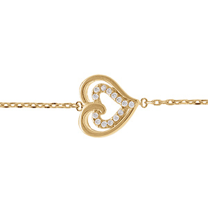 Bracelet en plaqu� or double coeur avec oxydes blancs - 15.5+2.5cm