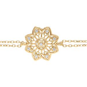 Bracelet en plaqu� or double rang avec fleur filigrane orn�e d'oxydes blancs sertis - 15+4cm