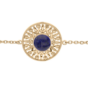 Bracelet en plaqu or ethnique chane avec mdaillon pierre Lapis Lazuli vritable 16+2cm - Vue 1