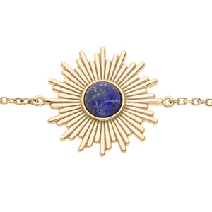 Bracelet en plaqu or ethnique chane avec soleil pierre Lapis Lazuli vritable 16+2cm - Vue 1