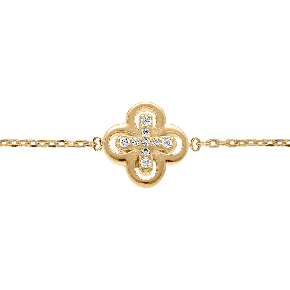 Bracelet en plaqu� or fleur avec oxydes blancs - 15.5+2.5cm - Vue 1