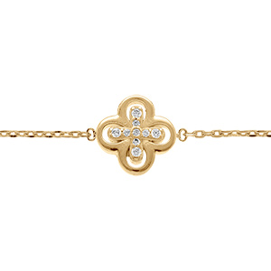 Bracelet en plaqu� or fleur avec oxydes blancs - 15.5+2.5cm