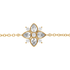 Bracelet en plaqu or fleur avec oxydes blancs serti clos - 16+2cm
