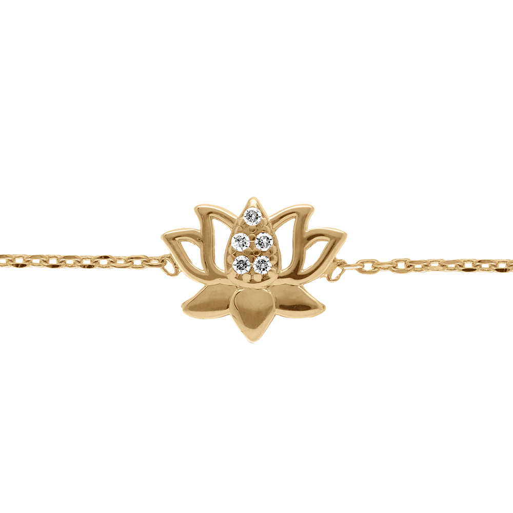 Bracelet en plaqu� or fleur de lotus et oxydes blancs - 15.5+2.5cm - Vue 1