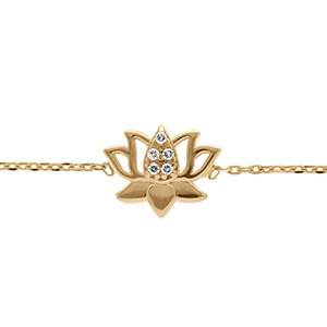 Bracelet en plaqu� or fleur de lotus et oxydes blancs - 15.5+2.5cm