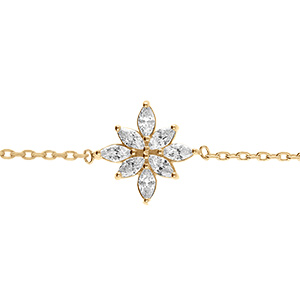 Bracelet en plaqu� or fleur d'oxydes blancs - 15.5+2.5cm