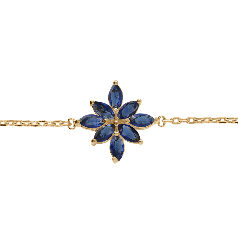 Bracelet en plaqu� or fleur d\'oxydes bleus - 15.5+2.5cm - Vue 1