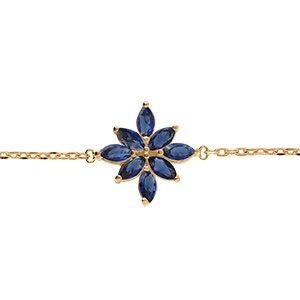 Bracelet en plaqu� or fleur d'oxydes bleus - 15.5+2.5cm