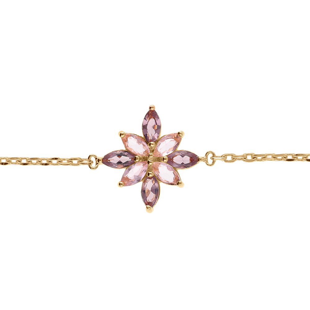 Bracelet en plaqu� or fleur d\'oxydes violets et roses - 15.5+2.5cm - Vue 1
