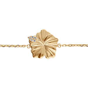 Bracelet en plaqu� or fleur hibiscus et oxydes blancs  - 15+5+2.5cm