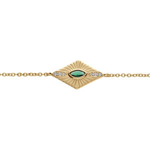 Bracelet en plaqu or forme losange oxyde vert serti clos 16+2cm - Vue 1