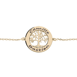 Bracelet en plaqu or jaune chane avec pastille  graver petit arbre de vie 20mm 15,5+3cm - Vue 1