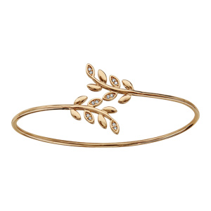 Bracelet en plaqué or jonc feuillage lisse et oxydes blancs - Vue 1