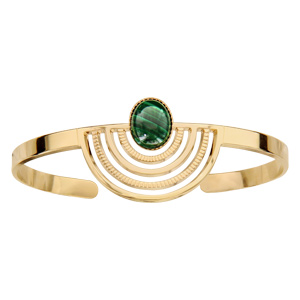 Bracelet en plaqué or jonc motif égyptien avec pierre malachite véritable - Vue 1