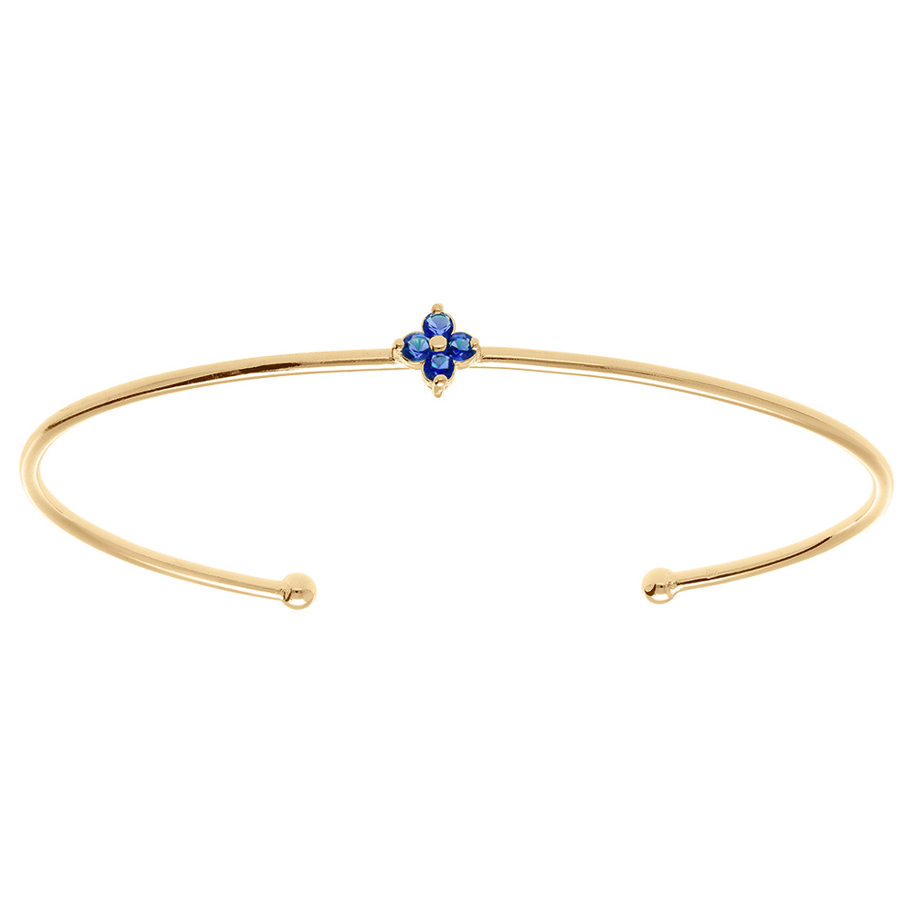 Bracelet en plaqu� or jonc ouvert avec fleur d\'oxydes bleus - Vue 1