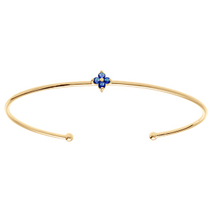 Bracelet en plaqu� or jonc ouvert avec fleur d'oxydes bleus