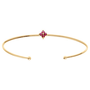 Bracelet en plaqu� or jonc ouvert avec fleur d'oxydes rouges