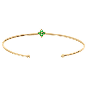 Bracelet en plaqu� or jonc ouvert avec fleur d'oxydes verts