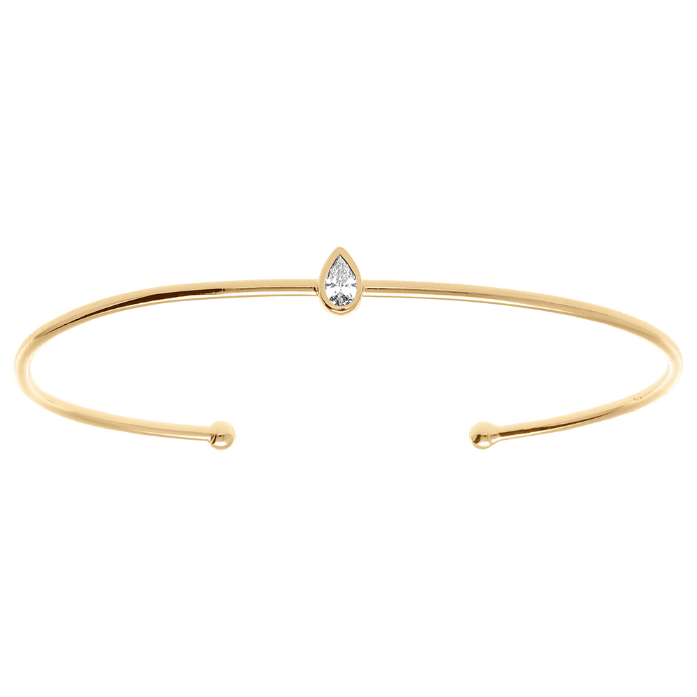 Bracelet en plaqu� or jonc ouvert avec goutte d\'oxyde blanc serti clos - Vue 1