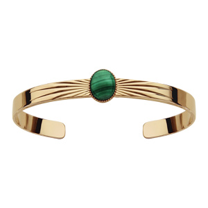 Bracelet en plaqué or jonc ouvert avec pierre malachite véritable - Vue 1