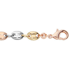 Bracelet en plaqué or maille grain de café 3 teintes 21cm - Vue 1