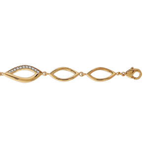 Bracelet en plaqué or maillons en amande dont certains ornés d\'oxydes blancs - longueur 17cm + 4cm de rallonge - Vue 1