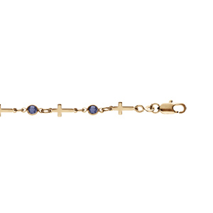 Bracelet en plaqu or maillons forme de croix et oxydes bleus 16+3cm - Vue 1