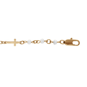 Bracelet en plaqu or maillons forme de croix et perles blanches 16+3cm - Vue 1