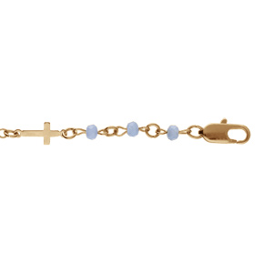 Bracelet en plaqu or maillons forme de croix et perles bleu 16+3cm - Vue 1