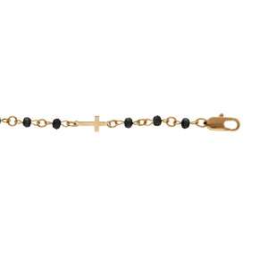 Bracelet en plaqu or maillons forme de croix et perles noires 16+3cm - Vue 1